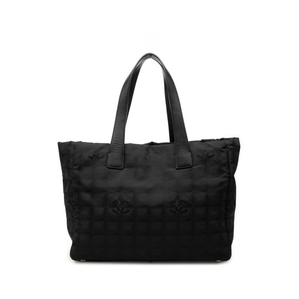 Chanel Coco Mark New Travel Line Tote MM Bag Handbag Black Nylon Leather Wome...